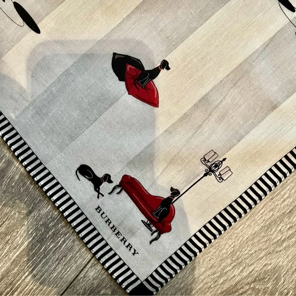 Burberry story scarf 23x23” rare scarf silk/cotton